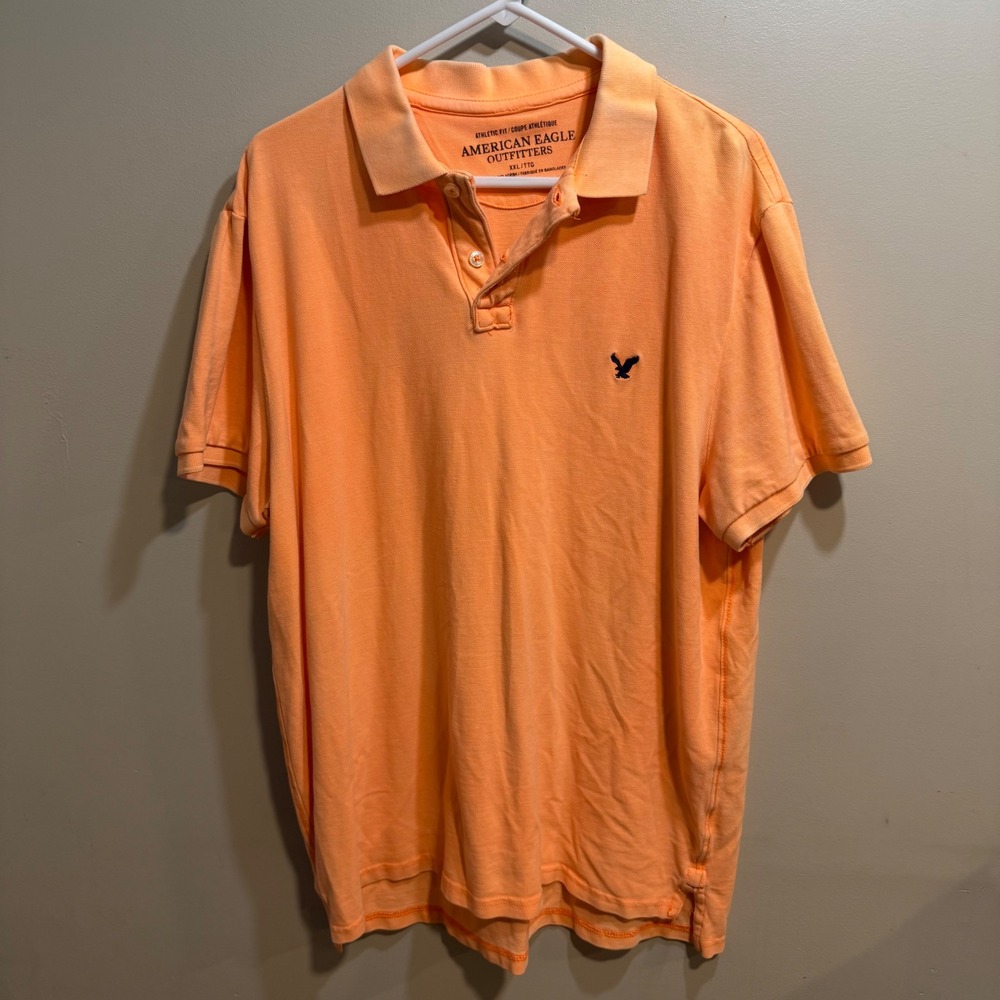 American Eagle Mens XXL Orange Athletic Fit Cotton Pique Polo Shirt Logo 353
